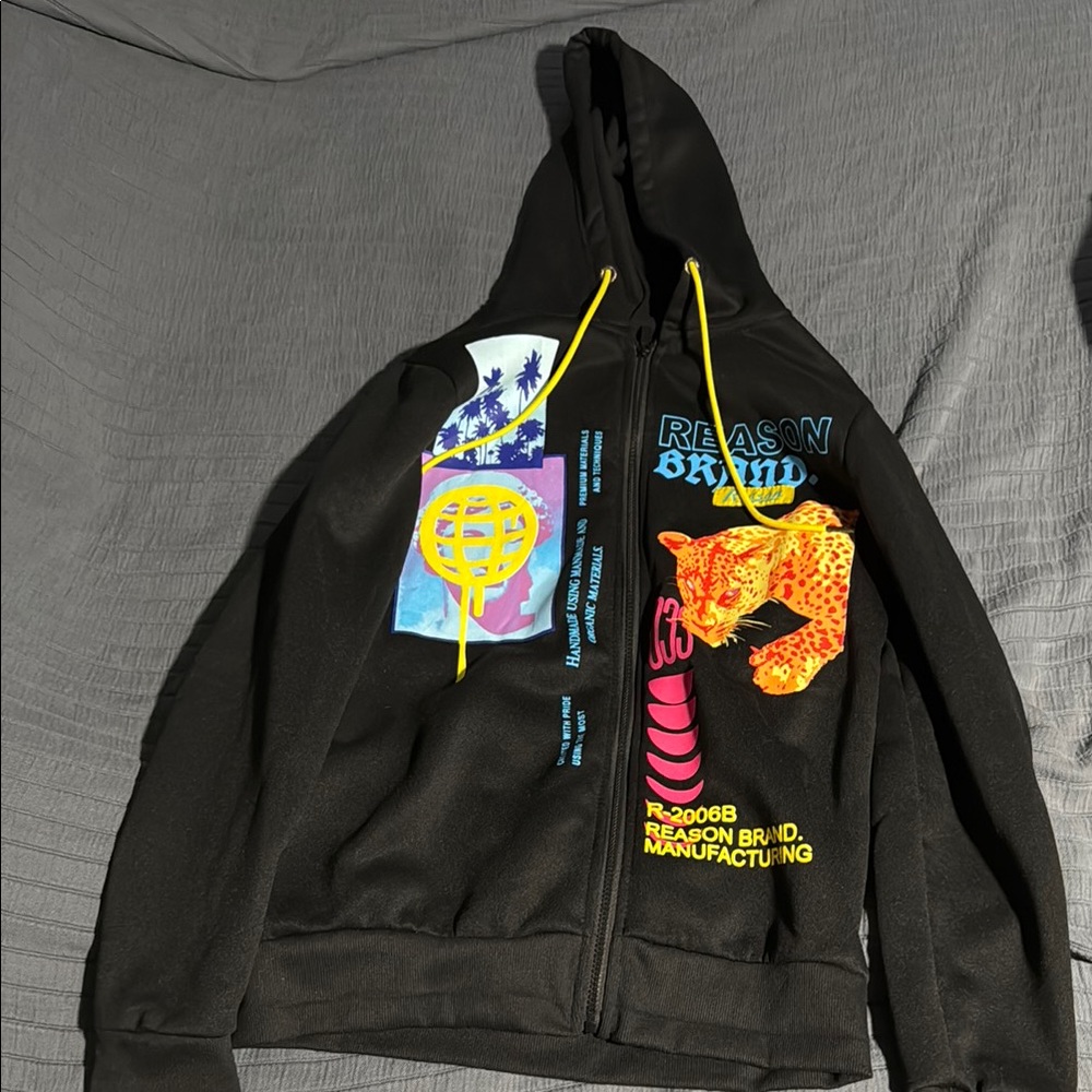 Reason Brand Black Zip Up Sweater